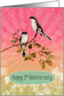 Happy 1st Wedding Anniversary, Two Vintage Birds, card