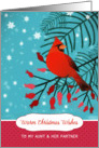 To my Aunt and her Partner, Warm Christmas Wishes, Cardinal, Berries card