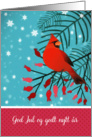 Merry Christmas in Norwegian, God Jul, Cardinal Bird card