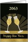 Year Customizable, Happy New Year, Champagne Glasses, Gold Effect card