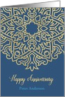 Happy Employee Anniversary, Customizable, Gold Effect, Blue card