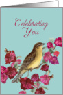 Celebrating You, Christian Birthday Card, Scripture, Bird and Flowers card