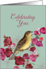 Celebrating You, Christian Birthday Card, Scripture, Bird and Flowers card