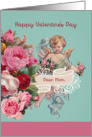 To my Mom, Happy Valentine’s Day, Vintage, Cherub and Roses card