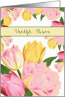 Happy Easter in Dutch, Vrolijk Pasen, Yellow and Pink Tulips card