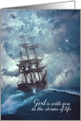 God is with you, Christian Encouragement, Storm, Sailing Ship card