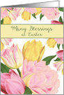 Many Blessings at Easter, Scripture, John 11:25, Tulips card