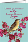 1 Peter 5:7, Christian Encouragement, Do Not Worry, Bird, Flowers card