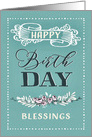 Happy Birthday, Religious, Blessings, Scripture, Banner, Floral Wreath card