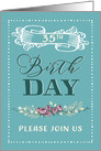 35th Birthday Party Invitation, Contemporary, floral, Mint card