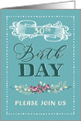 30th Birthday Party Invitation, Contemporary, floral, Mint card
