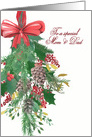 To a special Mom and Dad, Merry Christmas, Hanging Wreath, Painting card