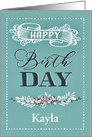 Customizable, Happy Birthday, Word-Art, Floral, Trendy, Mint card