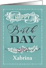 Customizable, Happy Birthday, Word-Art, Floral, Trendy, Mint card