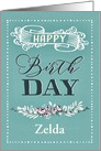 Customizable, Happy Birthday, Word-Art, Floral, Trendy, Mint card