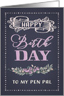 Pen Pal, Happy Birthday, Retro Card, Word-Art, Floral Illustration card