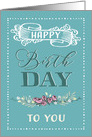 Corporate, Happy Birthday, Retro Card, Word-Art, Flowers card