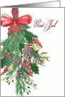 God Jul, Swedish, Merry Christmas, Watercolor Wreath and Ribbon card