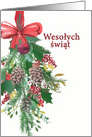 Polish, Merry Christmas, Watercolor Wreath and Ribbon card