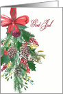 Norwegian, God Jul, Merry Christmas, Watercolor Wreath and Ribbon card