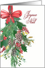 Merry Christmas in French, Watercolor Wreath and Ribbon card