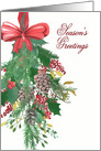 Season’s Greetings, Corporate, Watercolor Wreath and Ribbon card