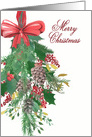 Merry Christmas, Corporate, Watercolor Wreath and Ribbon card