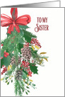 To my Sister, Merry Christmas, Wreath, Watercolor card