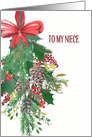 To my Niece, Merry Christmas, Wreath, Watercolor card
