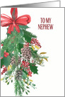 To my Nephew, Merry Christmas, Wreath, Watercolor card