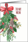 To my Mum, Merry Christmas, Wreath, Watercolor card