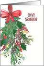 To my Neighbor, Merry Christmas, Wreath, Watercolor card