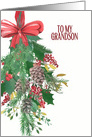 To my Grandson, Merry Christmas, Wreath, Watercolor card