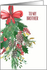 To my Brother, Merry Christmas, Wreath, Watercolor card