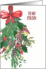 To my Cousin, Merry Christmas, Wreath, Watercolor card