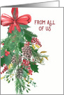 From all of us, Merry Christmas, Wreath, Watercolor card