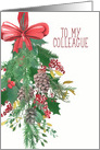 To my Colleague, Merry Christmas, Wreath, Watercolor card