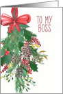 To my Boss, Merry Christmas, Wreath, Watercolor card