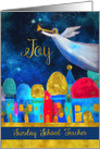 Sunday School Teacher, Christmas, Bethlehem, Angel, Gold-Effect card