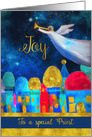 To a special Priest, Christmas, Bethlehem, Angel, Gold-Effect card