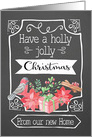 Christmas Greetings, From our new Home, Word-Art, Chalkboard effect card