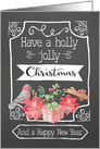 Holly Jolly Christmas, Bird, Poinsettia, Chalkboard card