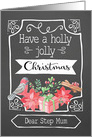 Dear Step Mum, Holly Jolly Christmas, Bird, Poinsettia card