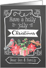 Son and his Family, Holly Jolly Christmas, Bird, Poinsettia card