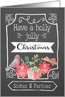 Sister and her Partner, Holly Jolly Christmas, Bird, Poinsettia card