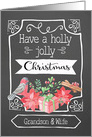 Grandson and Wife, Holly Jolly Christmas, Bird, Poinsettia card