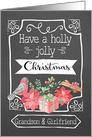 Grandson and Girlfriend, Holly Jolly Christmas, Bird, Poinsettia card