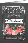 Granddaughter and her Family, Holly Jolly Christmas, Bird, Poinsettia card
