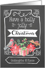 Goddaughter and Fiance, Holly Jolly Christmas, Bird, Poinsettia card