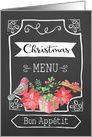 Christmas Menu, Chalkboard Design, Red and Green Elements card